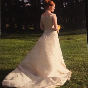 Wedding Dress / Champagne with hand-sewn beading